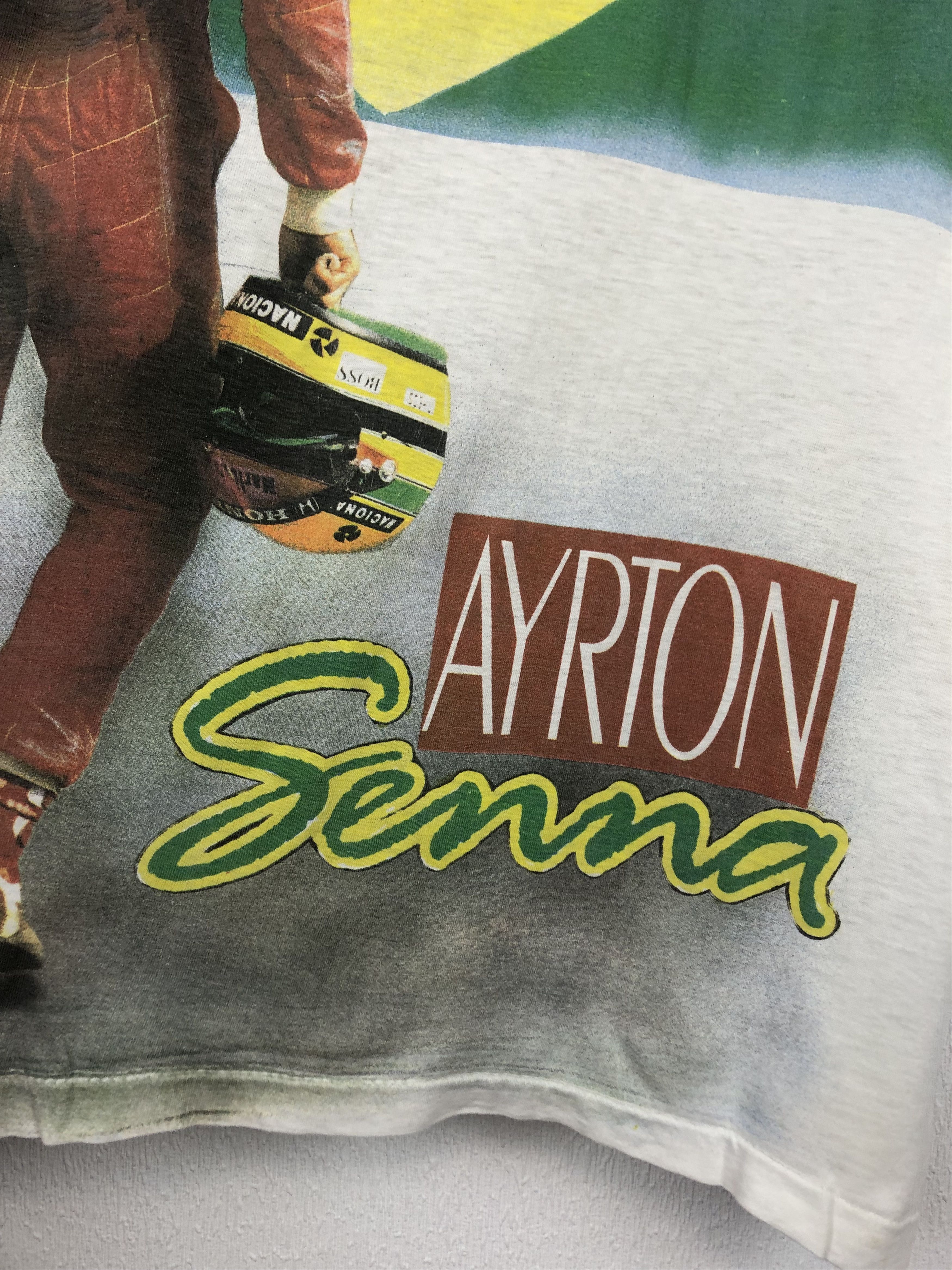 Vintage Vintage 90's Ayrton Senna Racing Tee Shirt Over Print Shirt Size US L / EU 52-54 / 3 - 16 Thumbnail