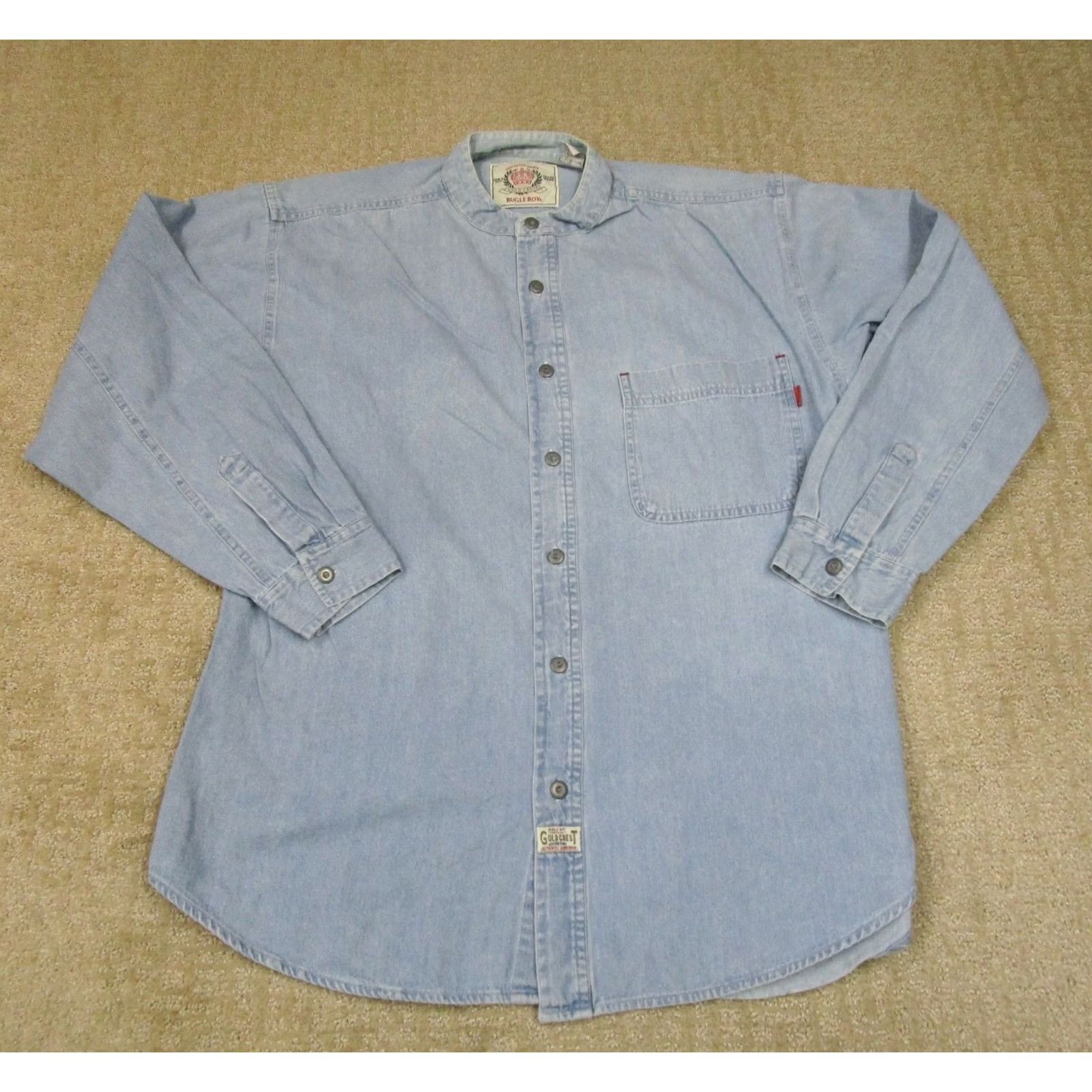 Bugle Boy VINTAGE Bugle Boy Shirt Men L Blue Denim Band Collar Light Wash Y2K Faded Size US L / EU 52-54 / 3 - 2 Thumbnail