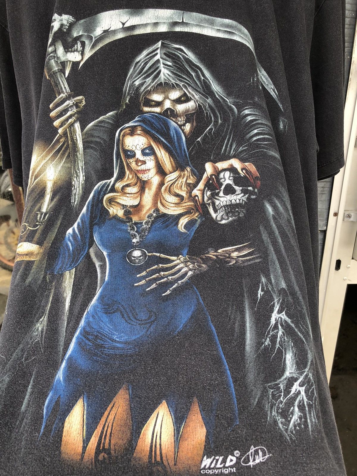 Japanese Brand 💥Vintage Y2K Beauty Sunfaded Wild Grim Reaper Tshirt Size US XL / EU 56 / 4 - 3 Thumbnail