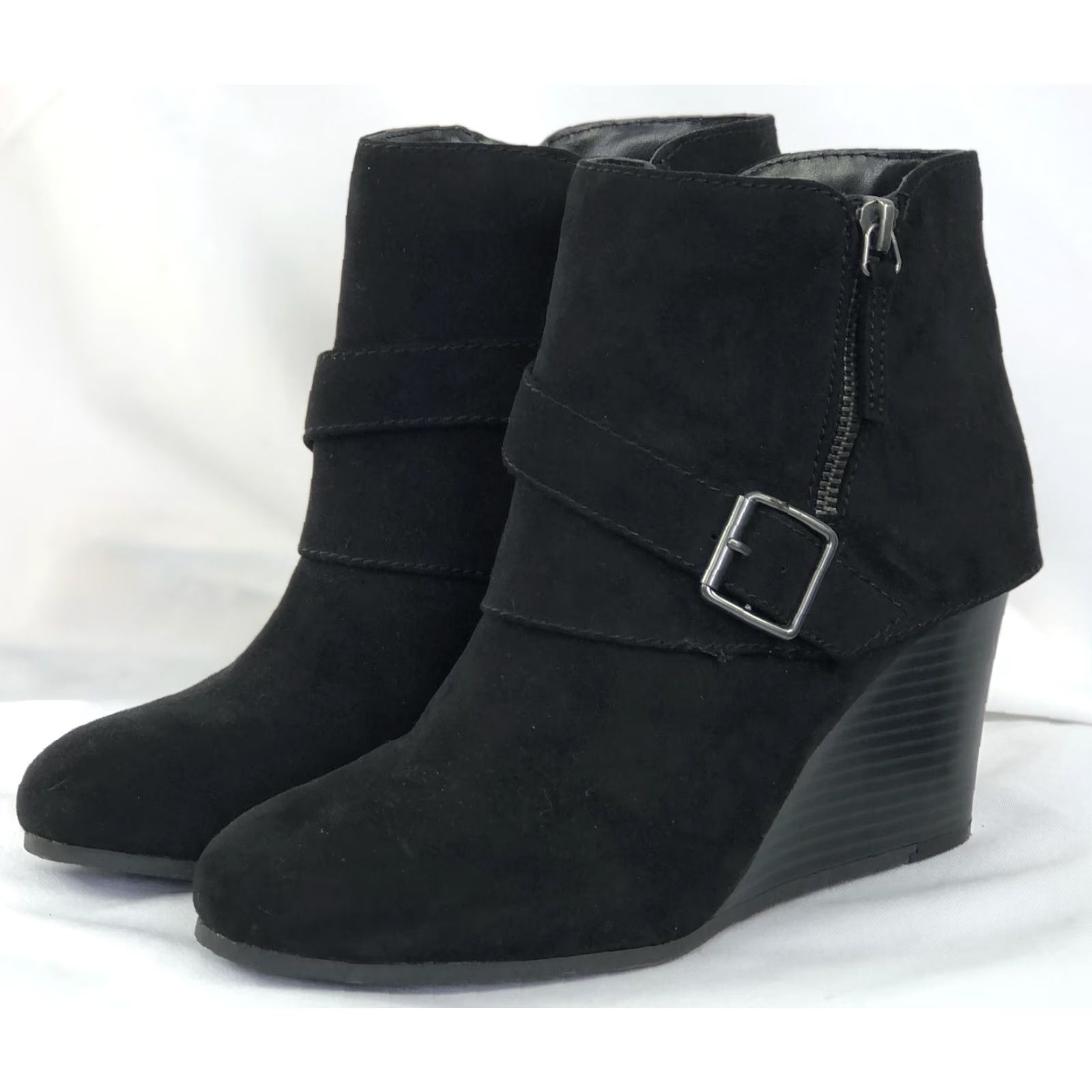 Vintage Arizona Ankle Boots Black 9m AZ Lady Zip Buckle Wedge Heel Boot Womens Shoes Size US 9 / IT 39 - 6 Thumbnail