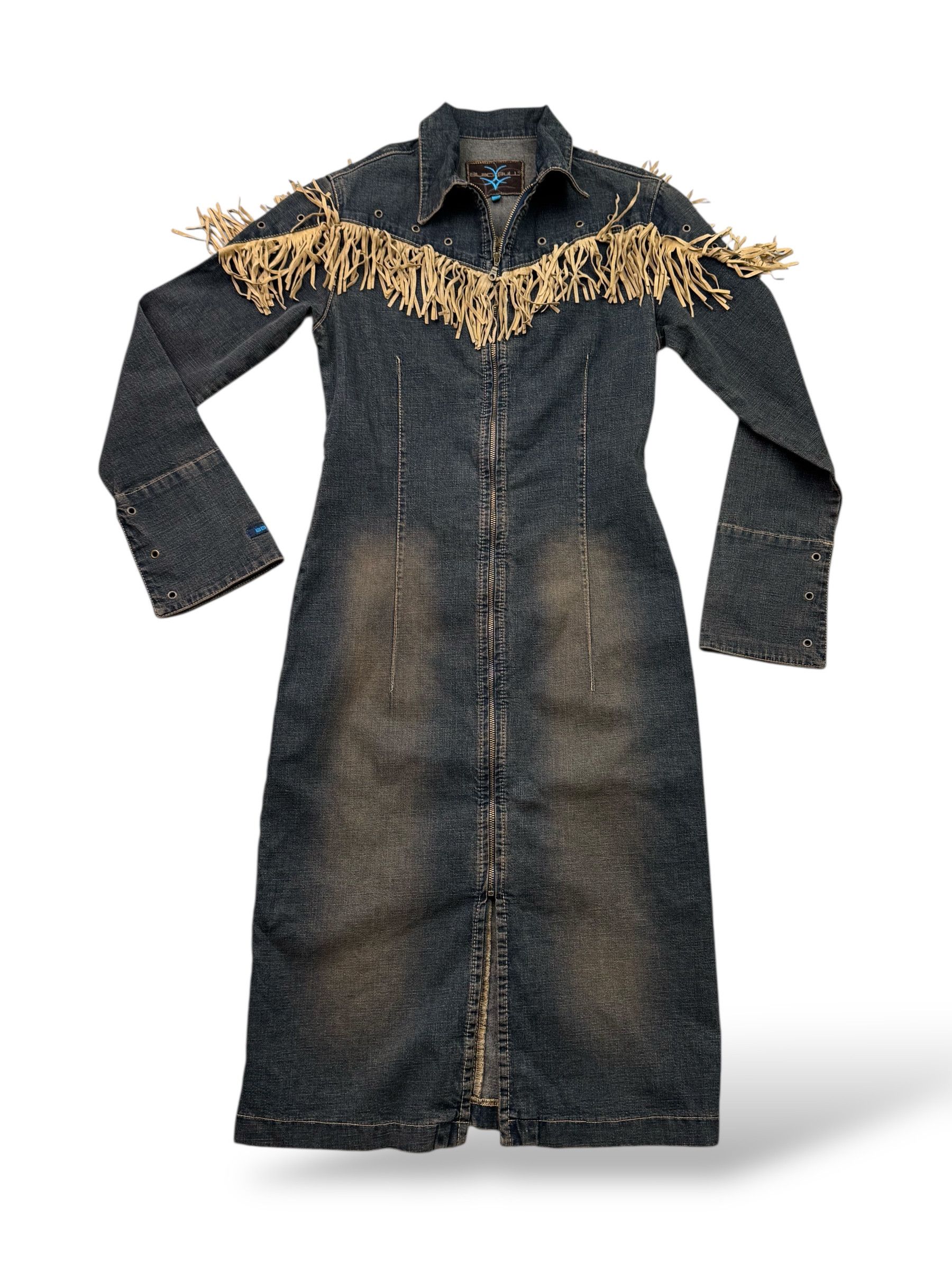 Vintage Vintage Denim Faded Dress With Sleeve&Metal Rings W223(V9) Size S / US 4 / IT 40 - 1 Thumbnail