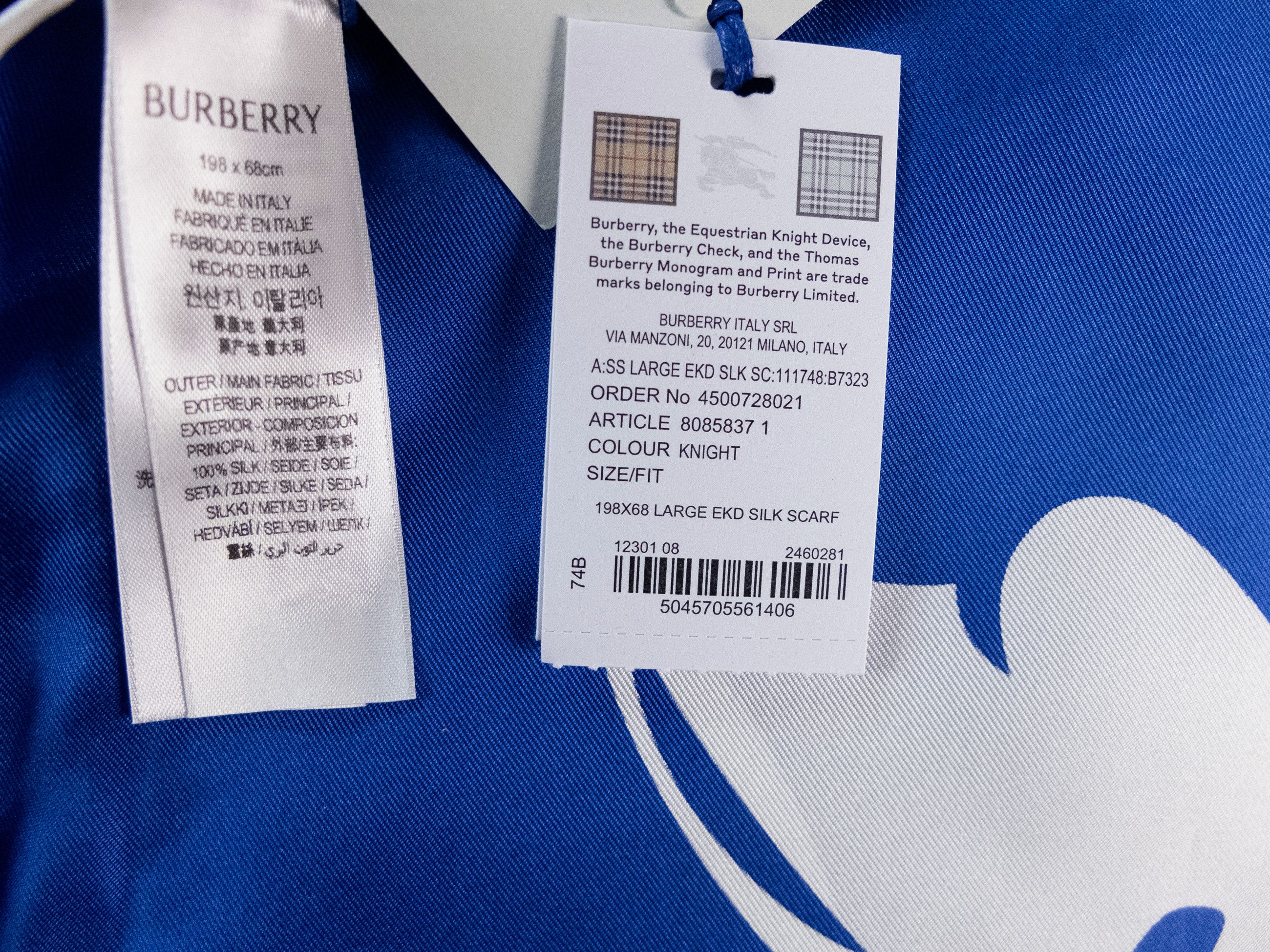 Burberry BURBERRY blue white knight logo print rectangle silk scarf Size ONE SIZE - 8 Thumbnail