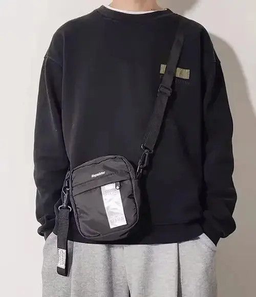 Fashion Y2K Small Sling Bag Pouch Bag in Black, Men's