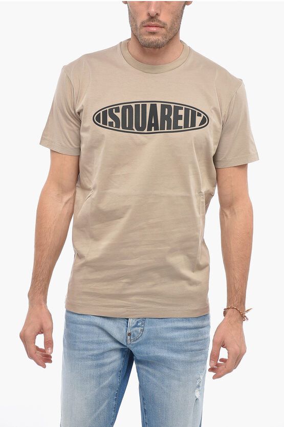 image of Dsquared2 Crew Neck Surf Board T-Shirt With Embossed Logo in Beige, Men's (Size Small)