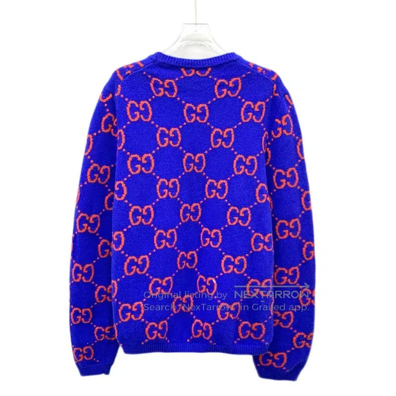 Gucci Gucci 22 dark blue logo jacquard full-print wool round-nec Size US M / EU 48-50 / 2 - 2 Thumbnail