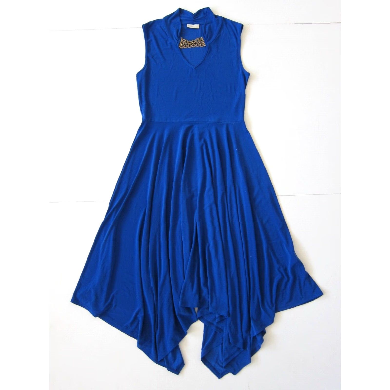 Vintage VINTAGE Perseption Concept Blue Stretch Gold Mock Neck Sleeveless Maxi Dress Small Size S / US 4 / IT 40 - 2 Thumbnail