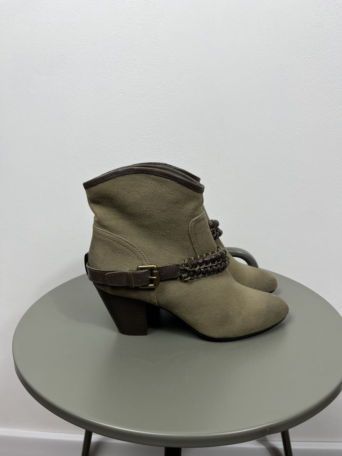 ASH ASH Ankle Boots Beige Canvas Chain Strap EU 36 Size US 5 / IT 35 - 3 Thumbnail