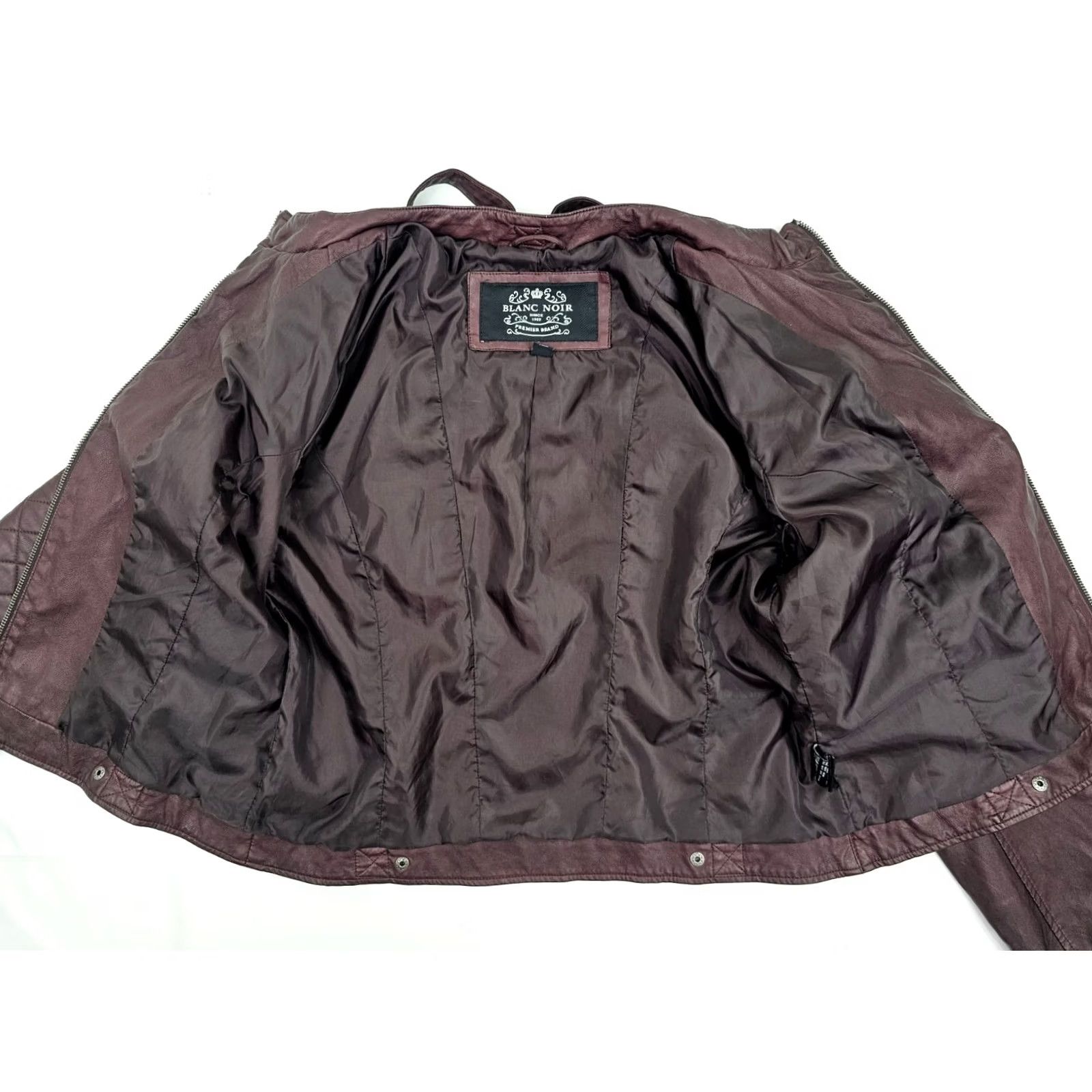Blanc Noir Blanc Noir Faux Leather Moto Jacket Women XL Burgundy Wine Lined Full Zip, Short Sleeve? Size XL / US 12-14 / IT 48-50 - 2 Thumbnail