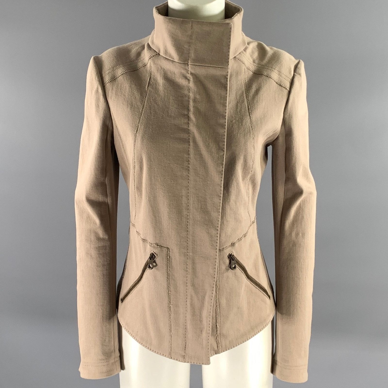 Donna Karan DONNA KARAN Size 8 Beige Cotton Blend Mock Collar Jacket Size M / US 6-8 / IT 42-44 - 1 Thumbnail