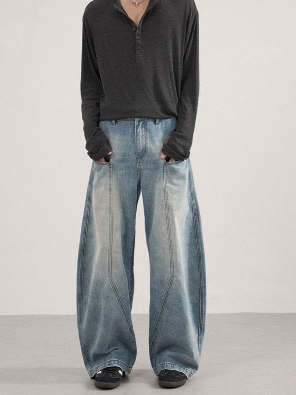 Japanese Brand American retro distressed washed patchwork curved jeans Size US 32 / EU 48 - 1 Thumbnail