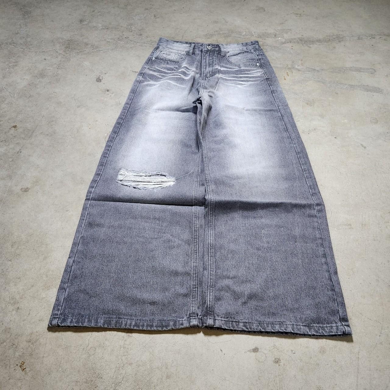 Japanese Brand Grey Baggy Jeans - Distressed/Faded/Ripped Size US 32 / EU 48 - 5 Thumbnail