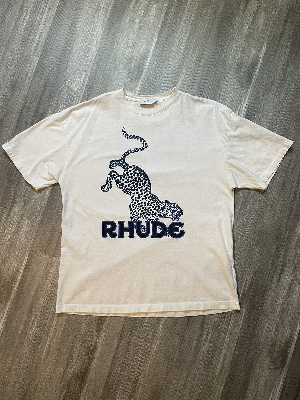 image of Rhude Blue Jaguar Tee in White, Men's (Size Large)