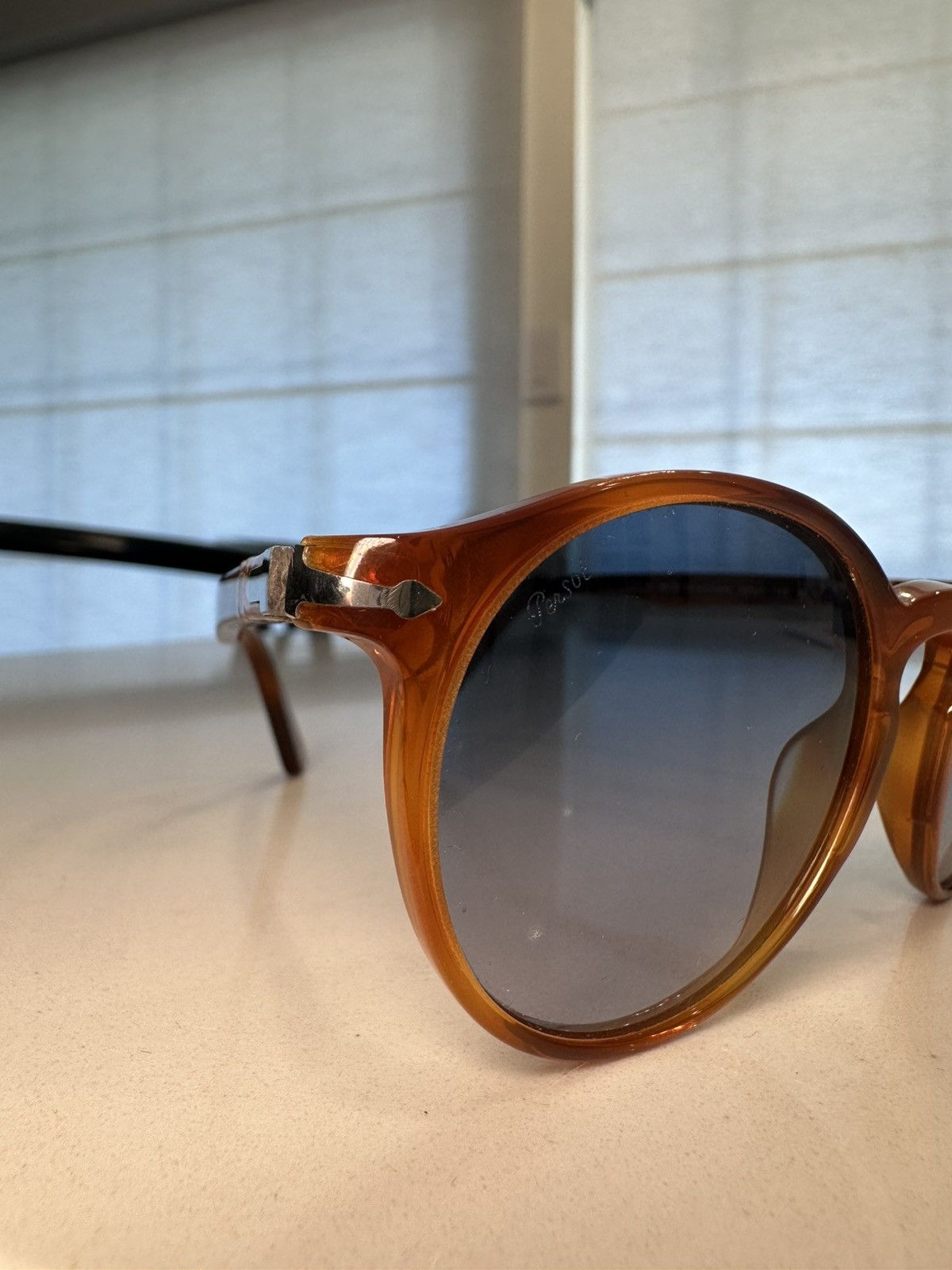 Persol Persol Sunglasses — Brown Acetate Frame w/ Dark Blue Lenses Size ONE SIZE - 4 Thumbnail