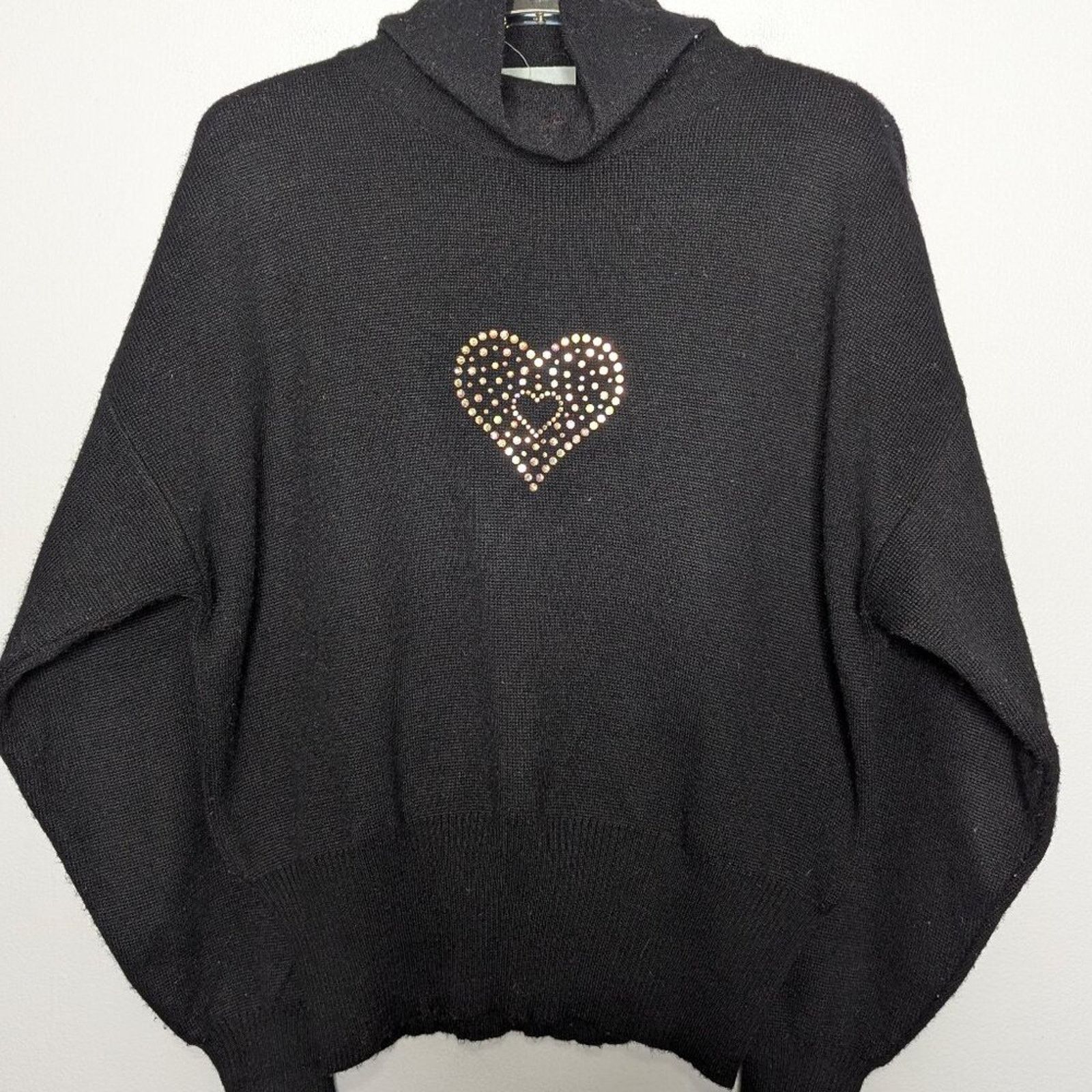 Vintage Vintage Meister Black Turtleneck Sweater Rhinestone Heart Size M / US 6-8 / IT 42-44 - 6 Thumbnail