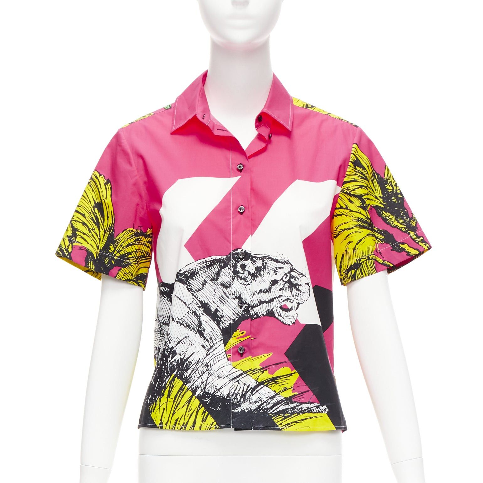 Dior CHRISTIAN DIOR D-Jungle Pop Tiger pink print poplin short sleeve shirt FR34 XS Size XS / US 0-2 / IT 36-38 - 1 Thumbnail