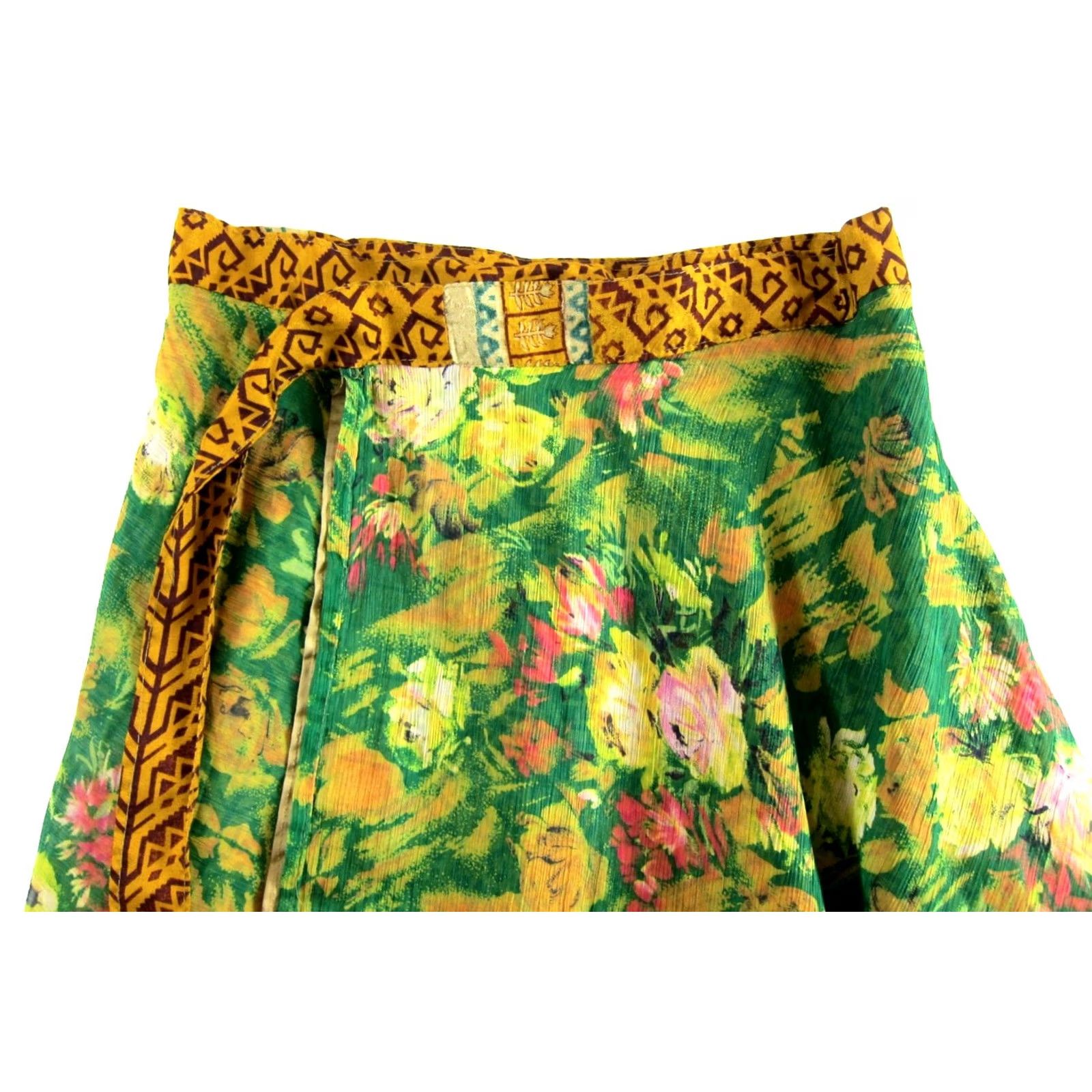 Vintage Earth Bound Orange Brown Green Pink Floral Reversible long Maxi Wrap Skirt OS Size 42" / US 20 - 4 Thumbnail