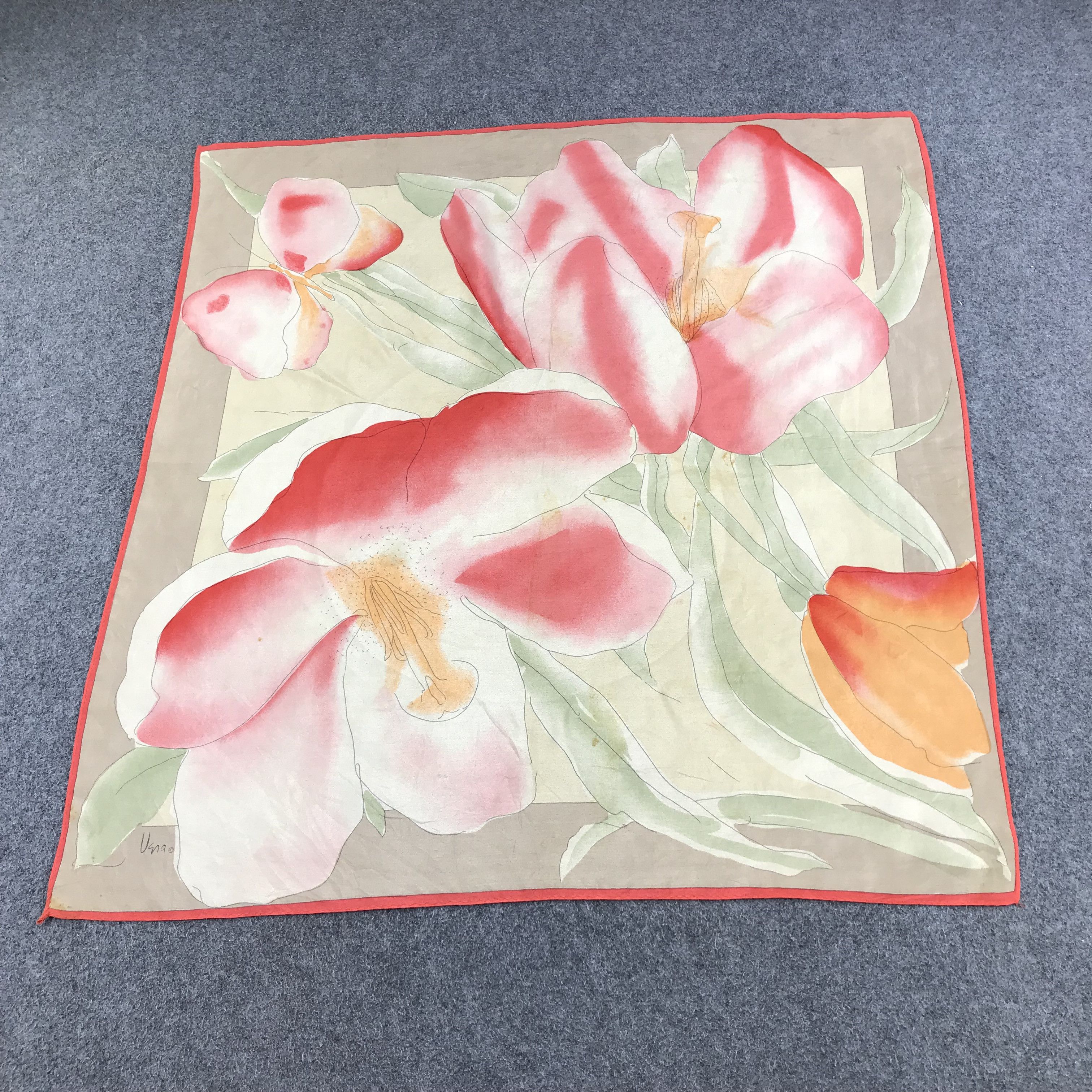 Japanese Brand Vintage Vana Floral Silk Scarf M114 Size ONE SIZE - 2 Thumbnail
