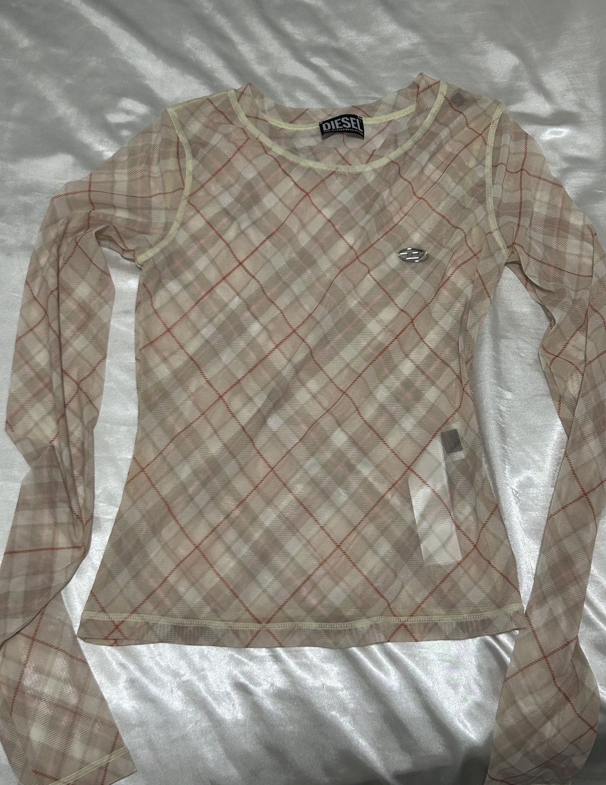 Diesel Diesel ‘t-sielito’ plaid mesh top in pink Size S / US 4 / IT 40 - 1 Thumbnail