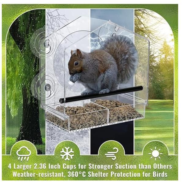 NBDN Nobrandedon Clear Window Bird Feeder for Outdoor Viewing, No Assembly Size ONE SIZE - 5 Thumbnail