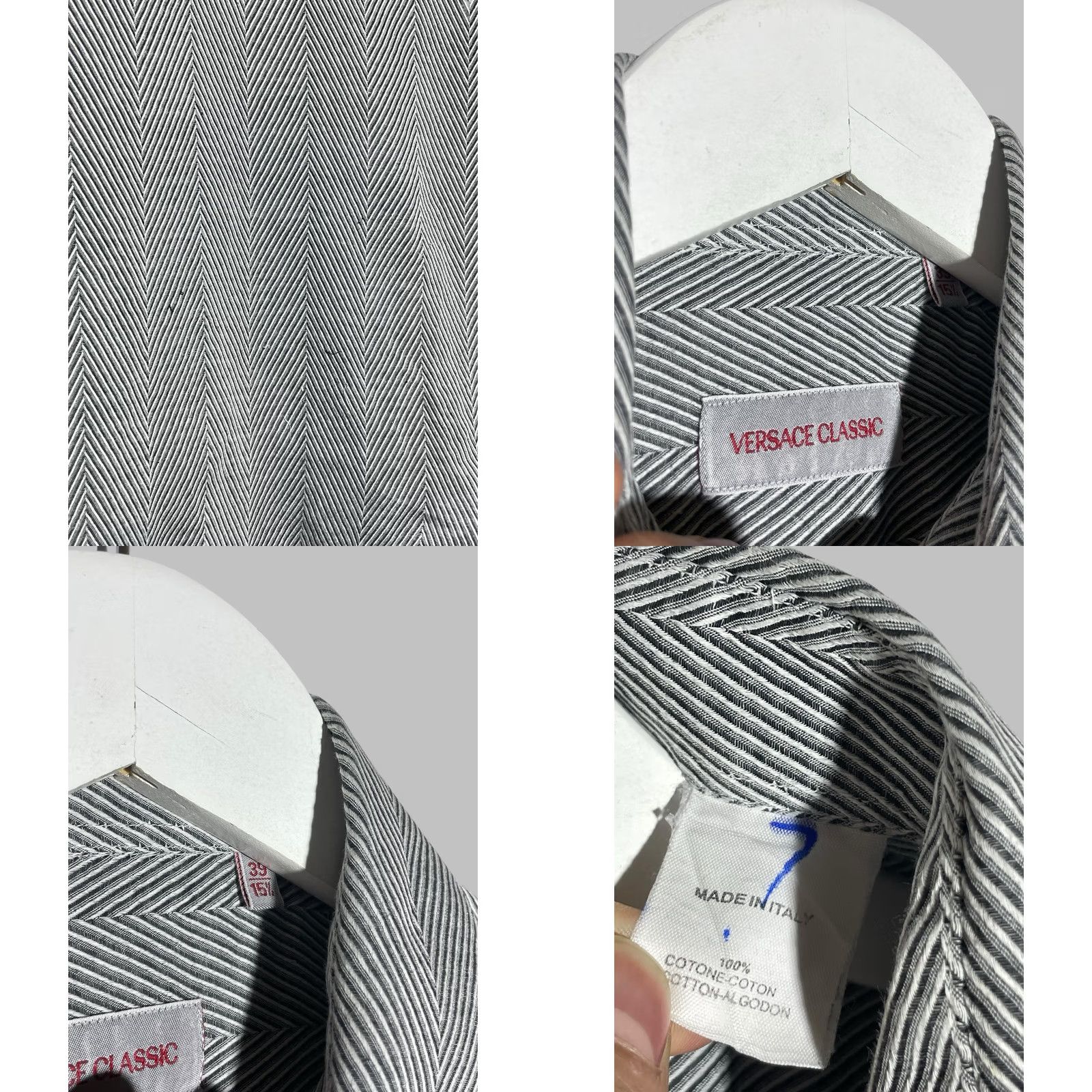 Versace VINTAGE Versace Shirt Men’s Herringbone Black White Classic Collared Long Sleeve 39/15.5 Cotton Button in White Size US XXS / EU 40 - 8 Thumbnail