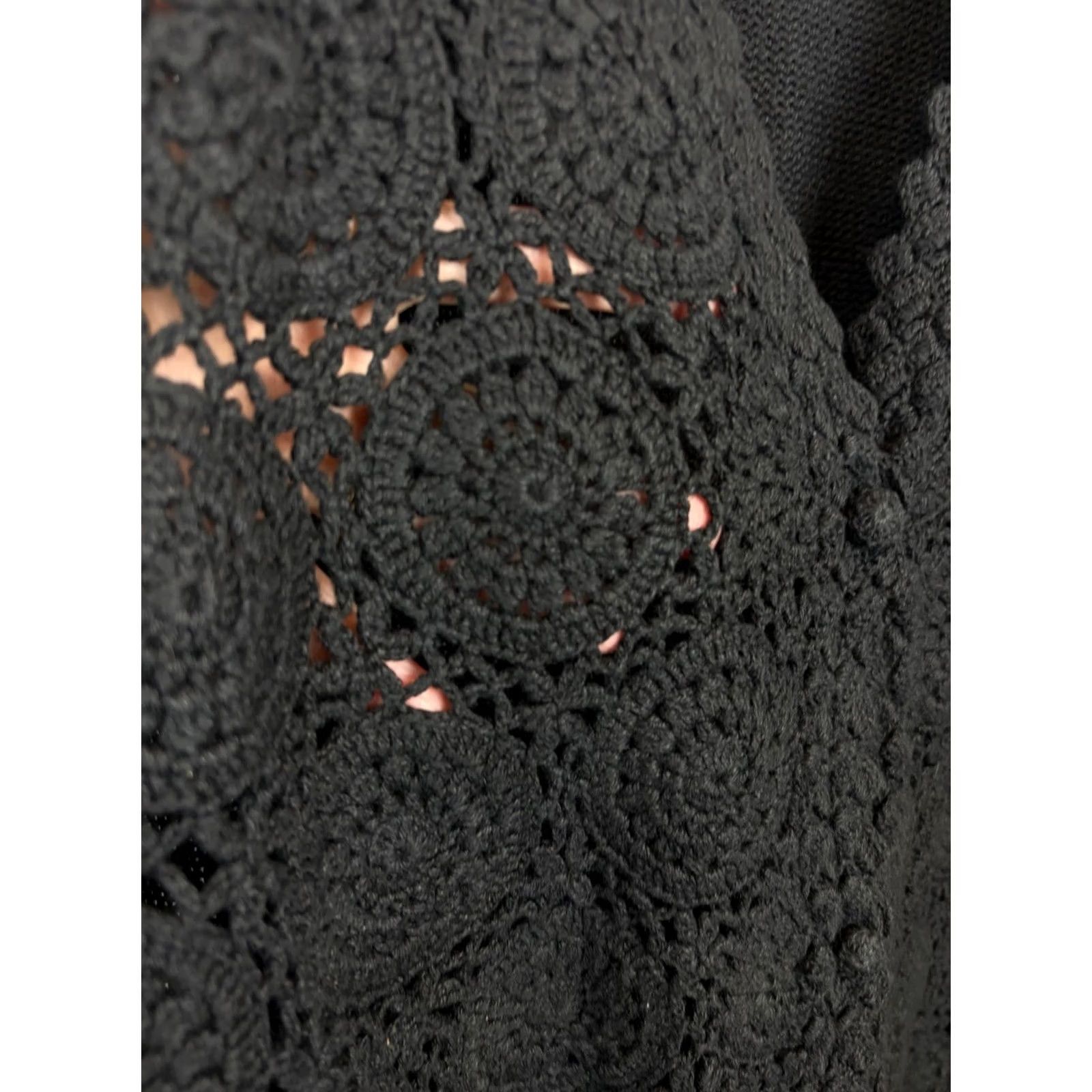 Vintage OBR Vest Sweater Womens L Black Crochet Knit Open Front Hippie Boho Winter Spring Fall Festival Casual Size L / US 10 / IT 46 - 4 Thumbnail