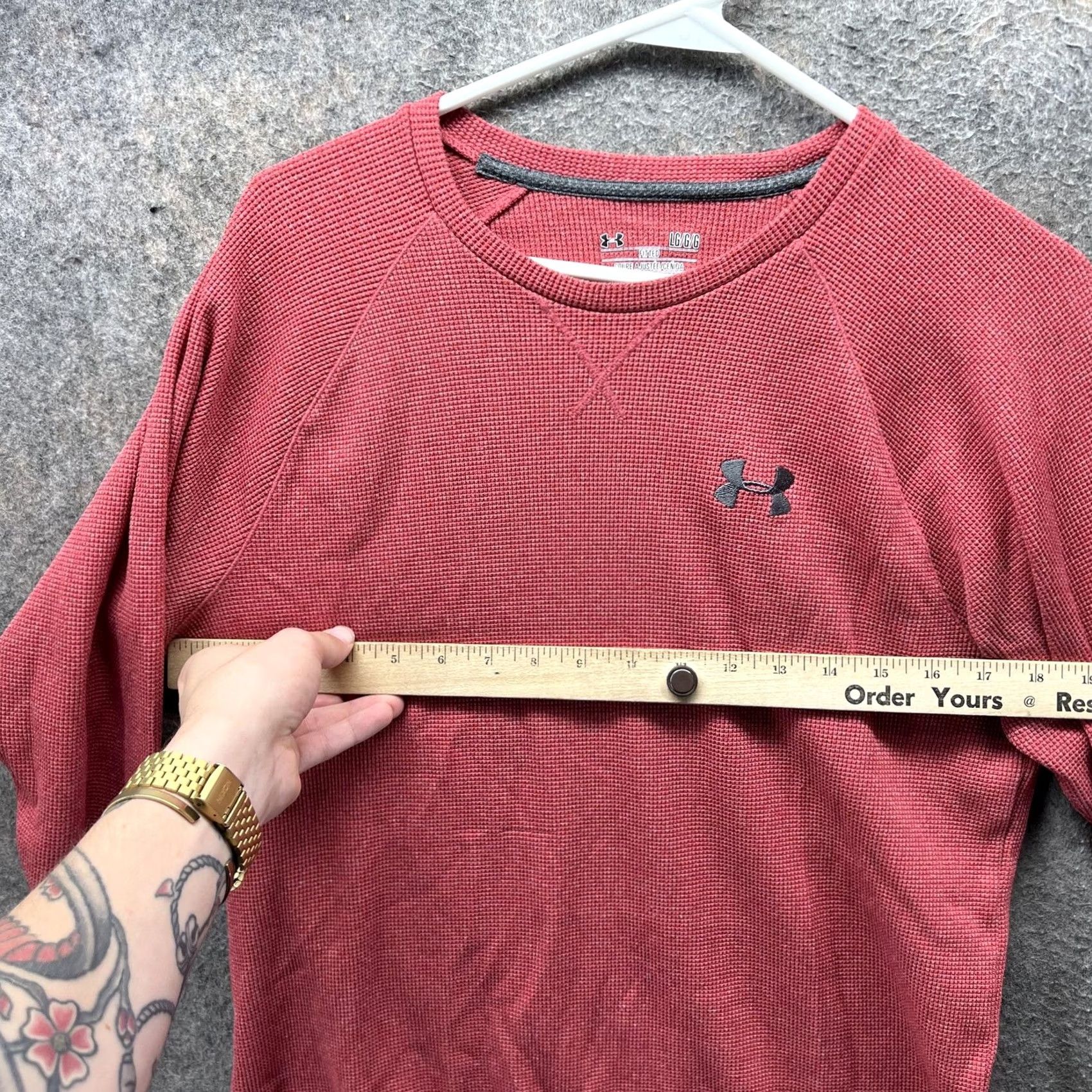 Under Armour Under Armour Shirt Mens Large Red HeatGear Fitted Waffle Thermal Long Sleeve Shirt Size US L / EU 52-54 / 3 - 3 Thumbnail