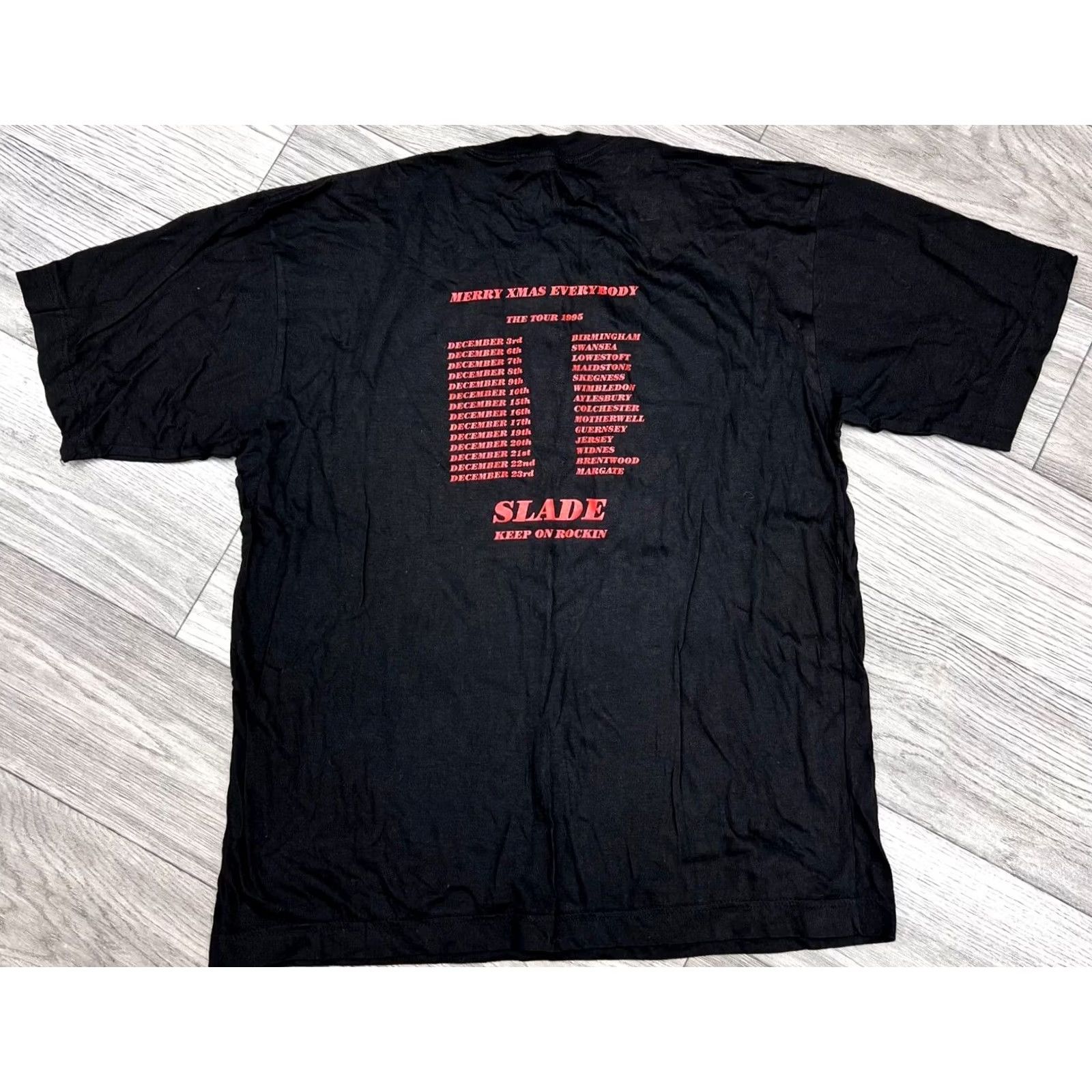 Vintage Slade Merry Xmas Everybody Tour 1995 Vintage T-Shirt XL Black Graphic Tee 1990s Mens Size US XL / EU 56 / 4 - 2 Thumbnail