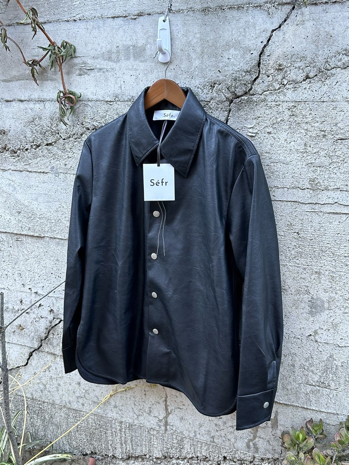 image of Grail Sefr Vegan Lambskin Over Shirt Button Up in Black, Men's (Size Large)