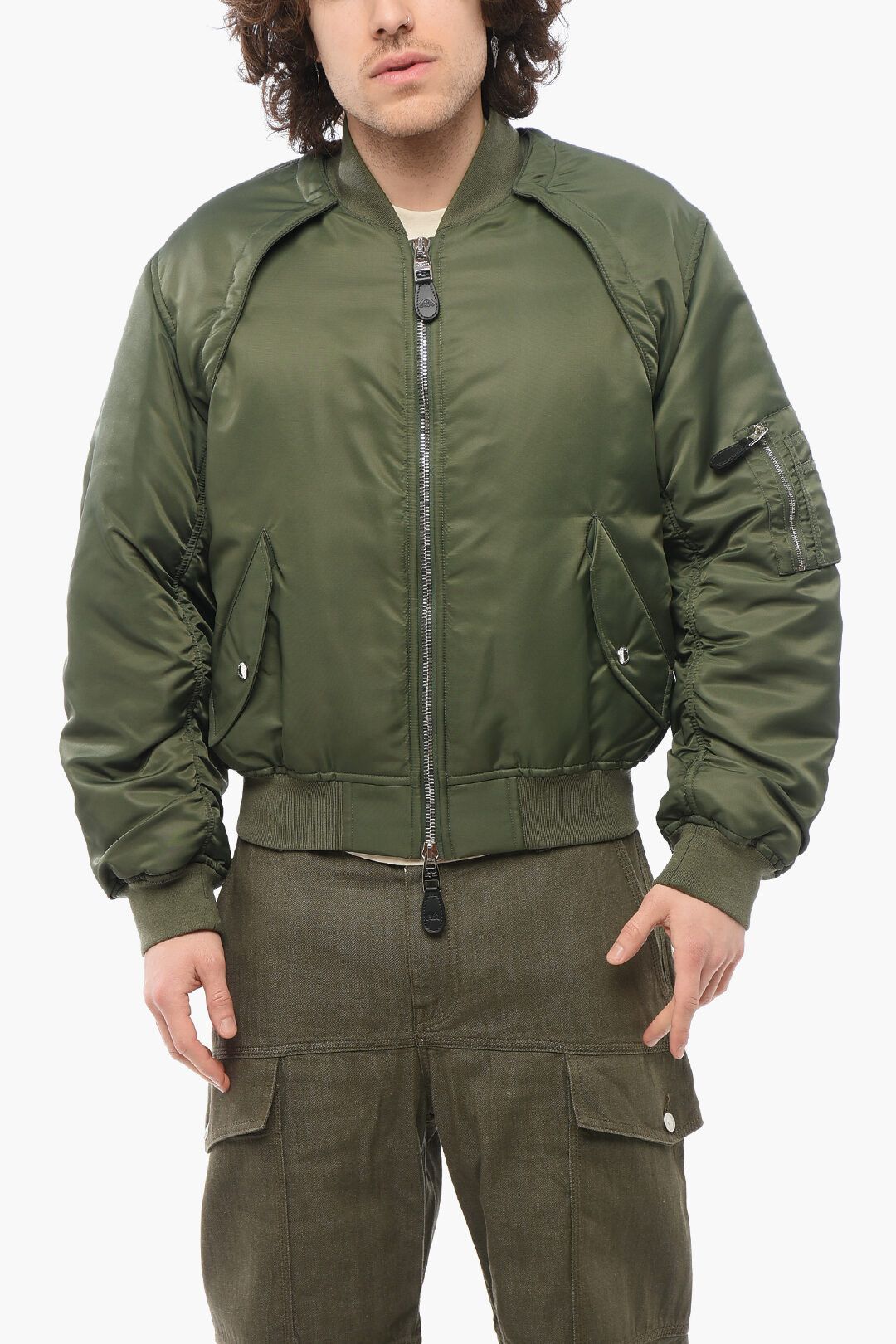 Alexander McQueen og1mm0925 Padded Bomber Jacket in Military Green Size US M / EU 48-50 / 2 - 1 Thumbnail