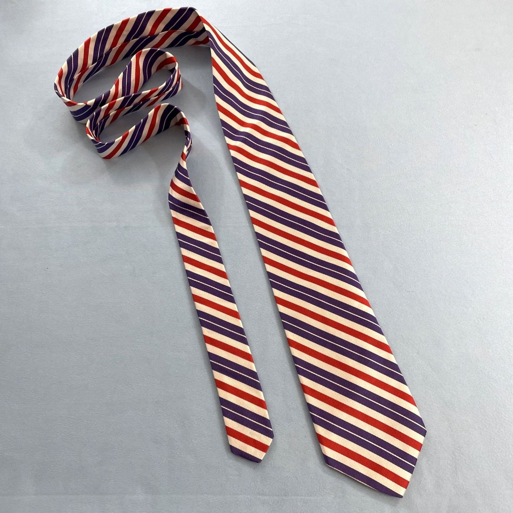 Vintage Ben Silver London Silk Repp Tie Purple Red White Stripe Vintage Handmade 3.5x57" Mens Tie Size ONE SIZE - 5 Thumbnail