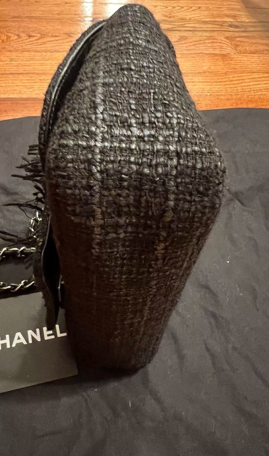 Chanel Chanel Vintage Tweed Fringle Flap Bag Black Rhinestone Size ONE SIZE - 8 Thumbnail