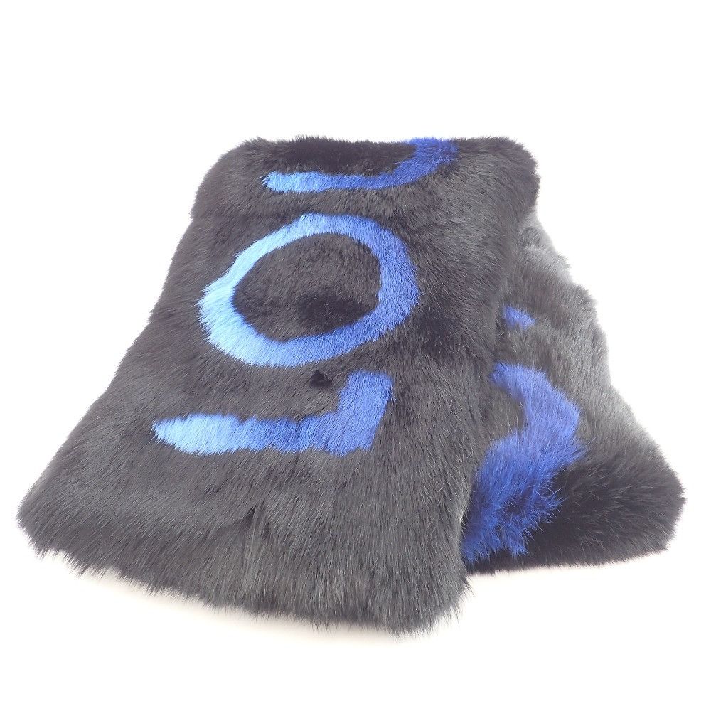 image of Louis Vuitton Rabbit Fur Neon Logo Scarf in Black, Men's
