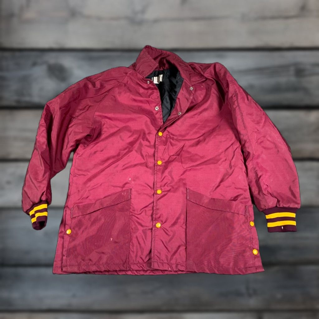 Vintage VTG Nylon Quilted Bomber Jacket Adult XL Red Yellow 80s Trim Snap Button Vintage Mens Jacket Size US XL / EU 56 / 4 - 1 Thumbnail