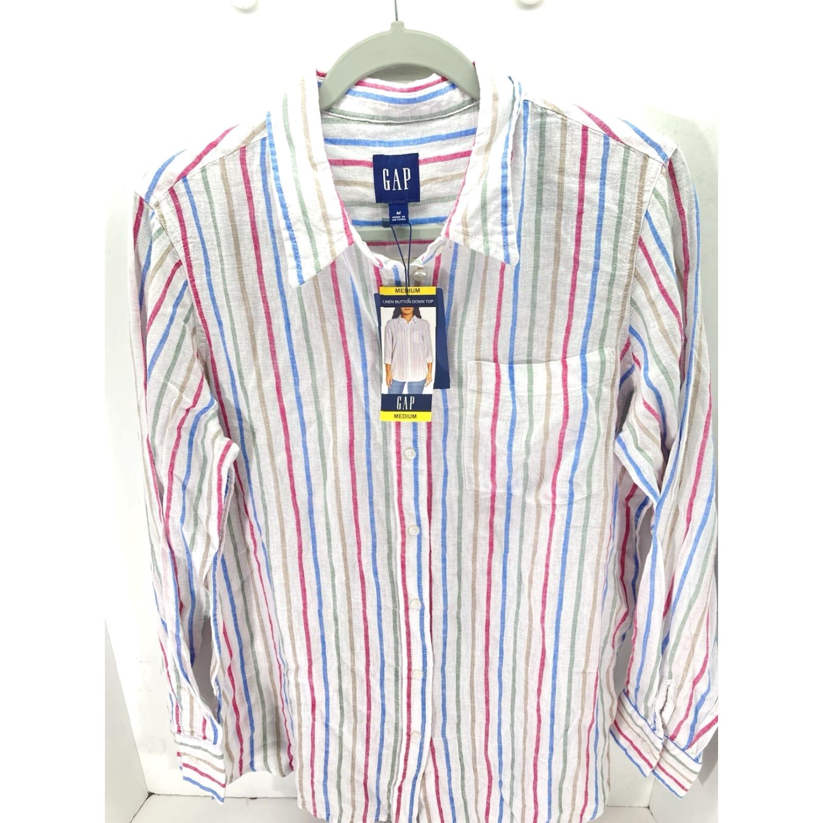 Gap Gap Linen Shirt Women Medium Stripe Button Long Sleeve Linen Blend Casual NWT Shirt Size M / US 6-8 / IT 42-44 - 2 Thumbnail