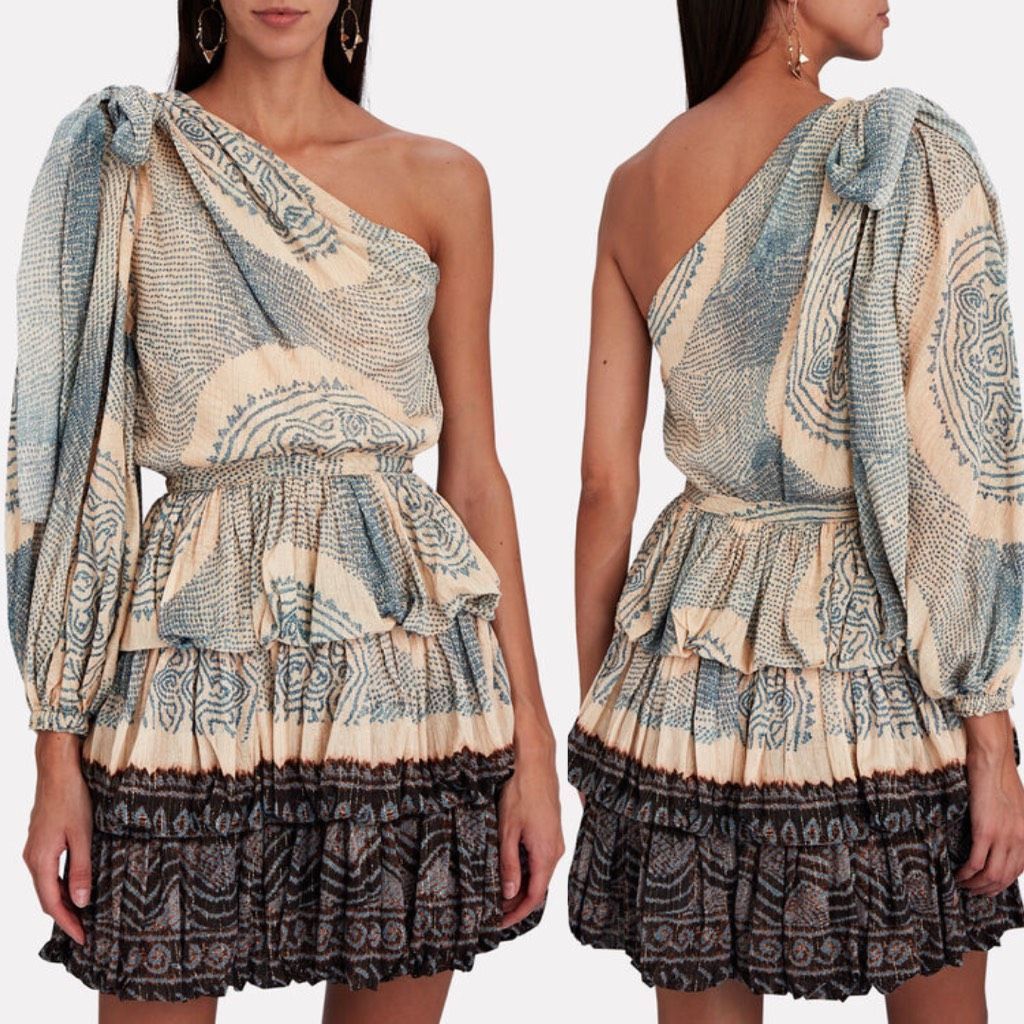 image of New Ulla Johnson Dress Silk Leah One Shoulder Mini Dress Blu in Blue, Women's (Size Medium)