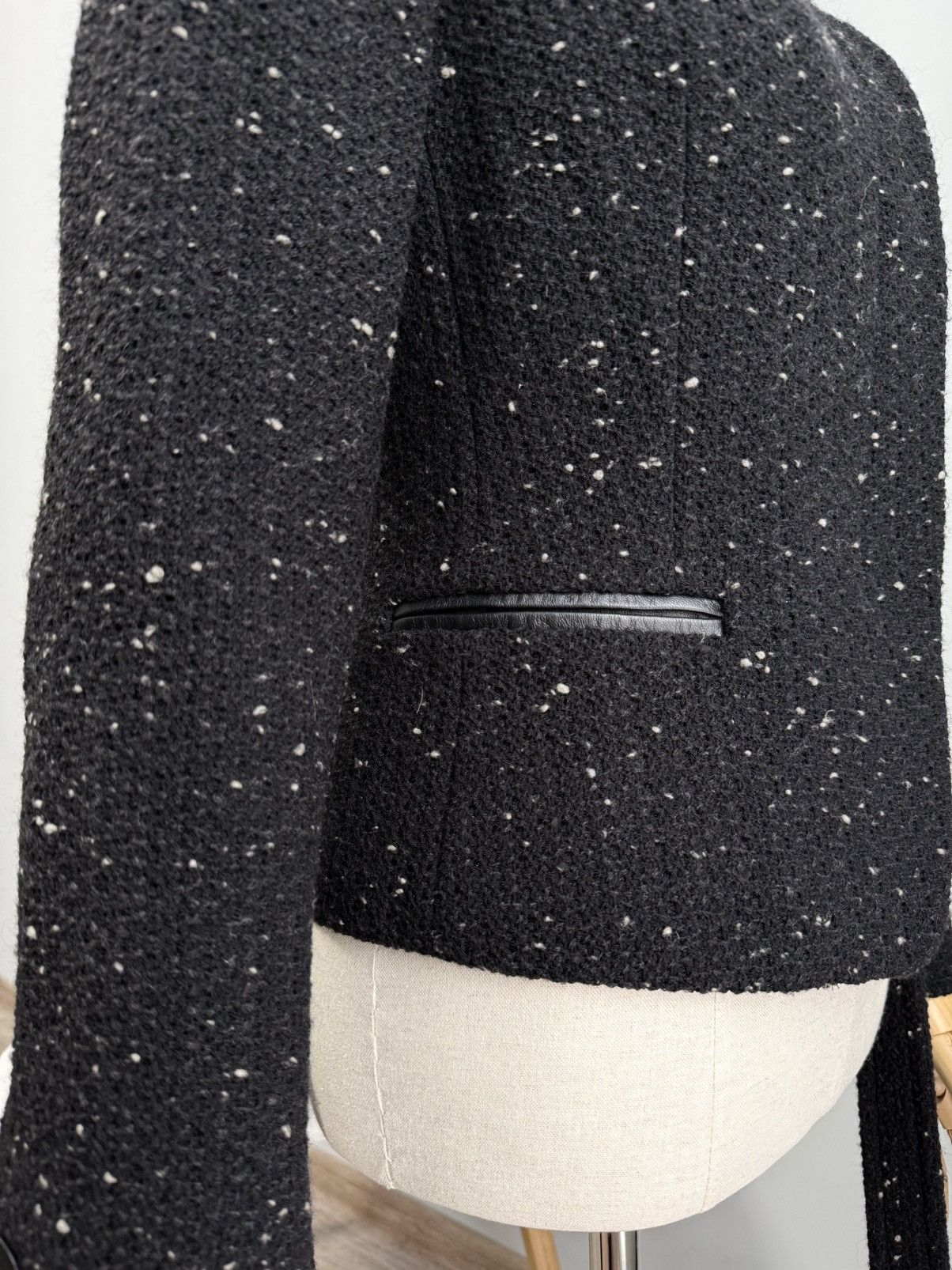 Max Mara Max Mara Black Wool Belted Jacket Tweed Speckled Short Coat Size XS / US 0-2 / IT 36-38 - 11 Thumbnail