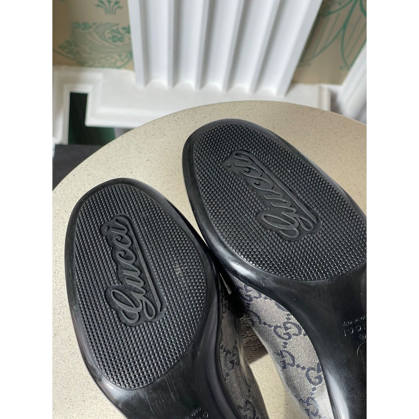 Gucci Gucci Monogram GG Crystal Canvas Metallic Gold/Grey Heels Size US 7 / IT 37 - 13 Thumbnail