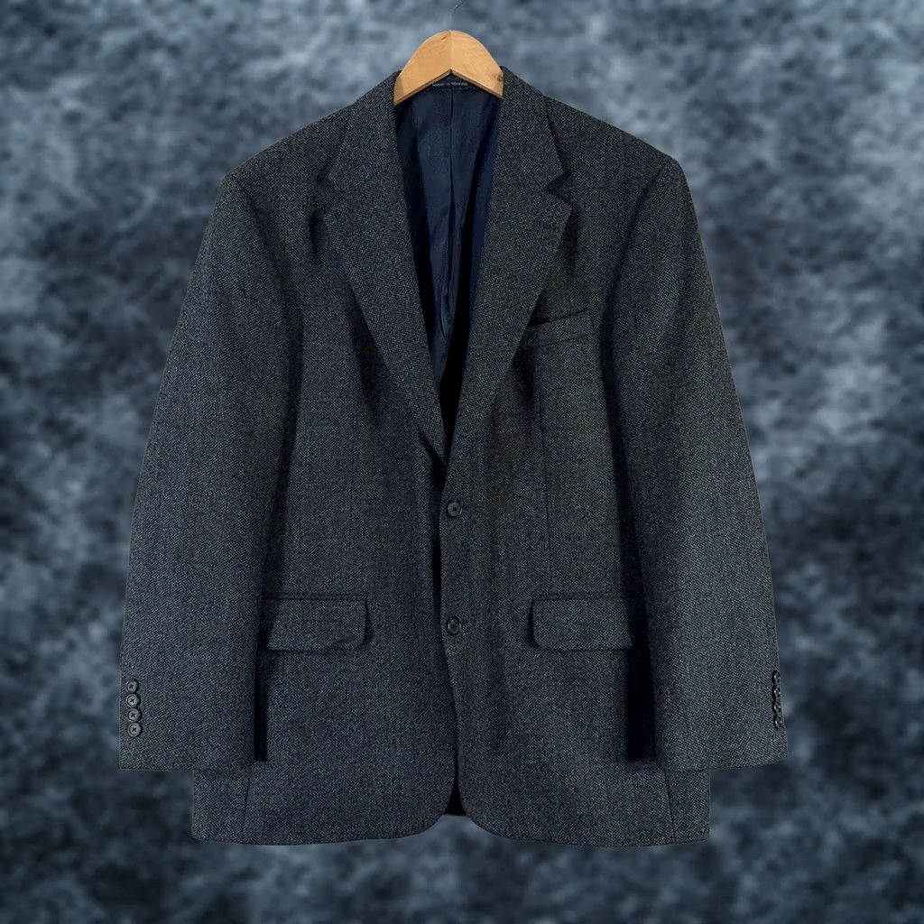 Lands' End VINTAGE Lands' End Sport Coat Blazer Mens 42R Wool Herringbone Lined 2-Button Notch Lapel Blue Tweed Jacket Coat Size 42R - 1 Thumbnail