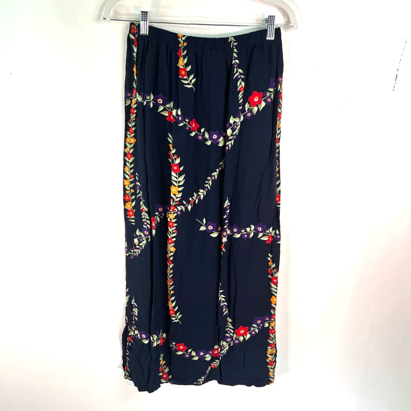 Vintage VINTAGE Melrose Studio Skirt Woman Floral Blue Pleated M Long 36 in Rayon Chambray Pull On Casual Size 32" / US 10 / IT 46 - 6 Thumbnail