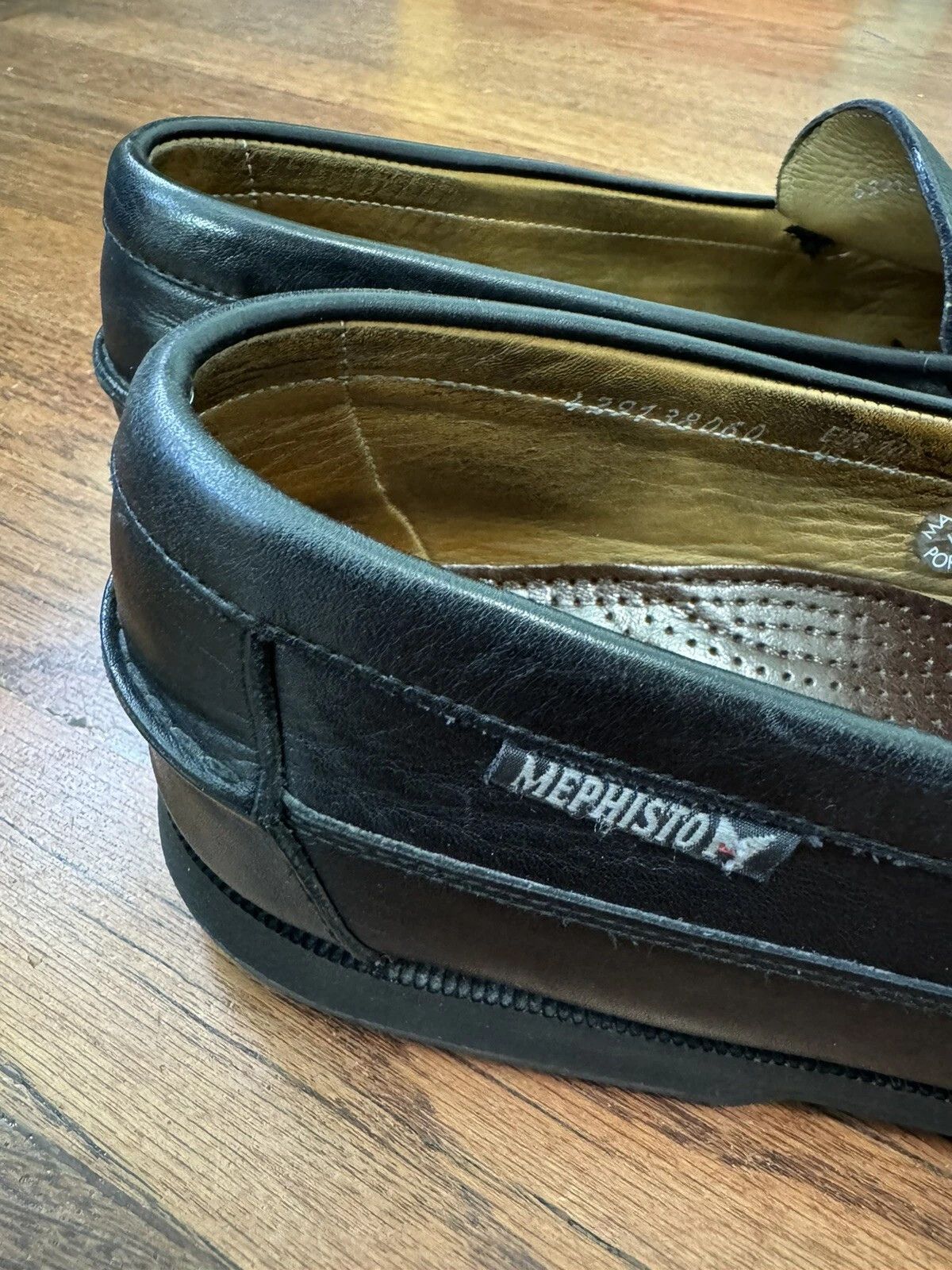 Mephisto Black Leather Cap Vert Boat Shoe Loafers Size 10.5