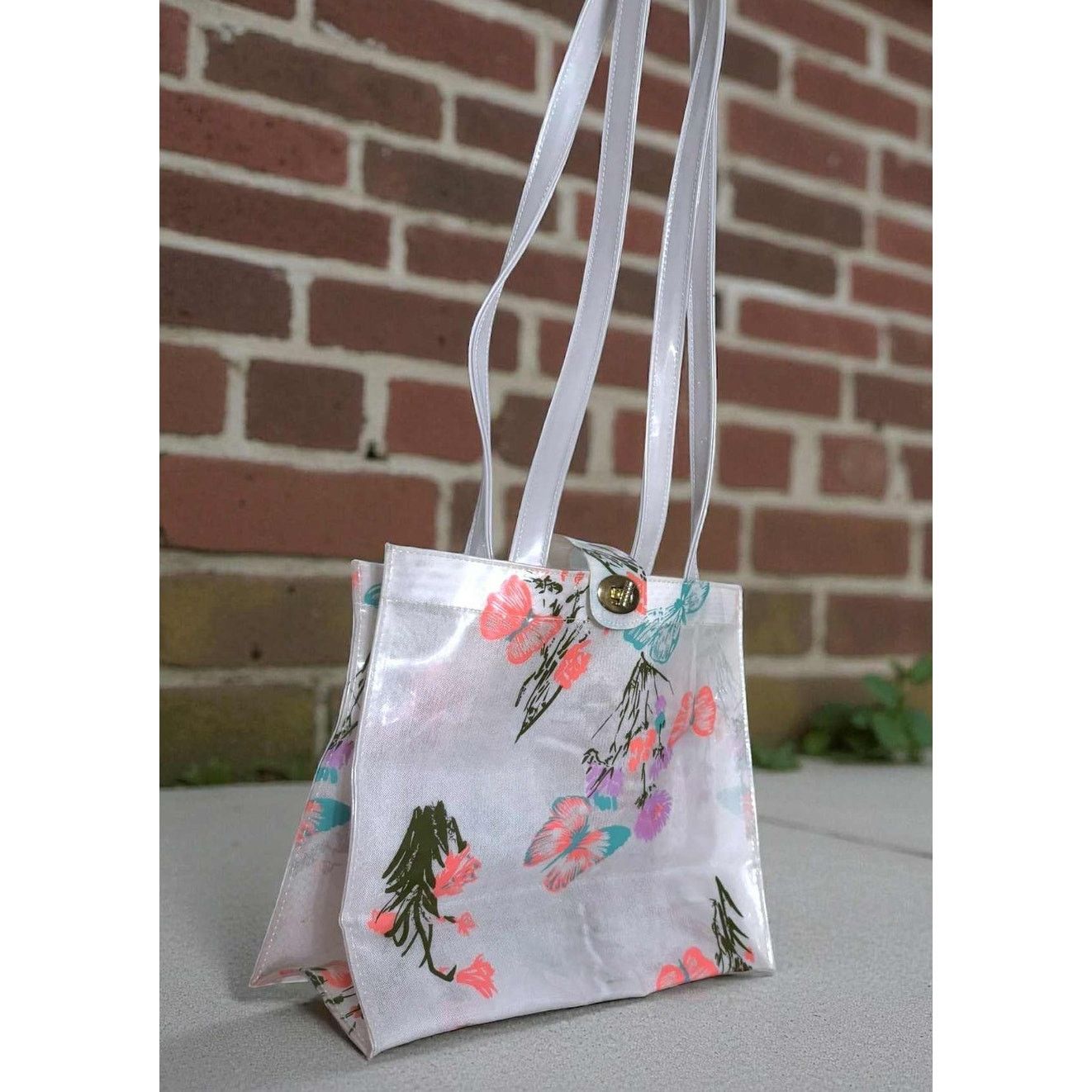 Other VINTAGE Y2K Floral PVC Tote Bag Double Handles Vinyl Purse Size ONE SIZE - 2 Thumbnail