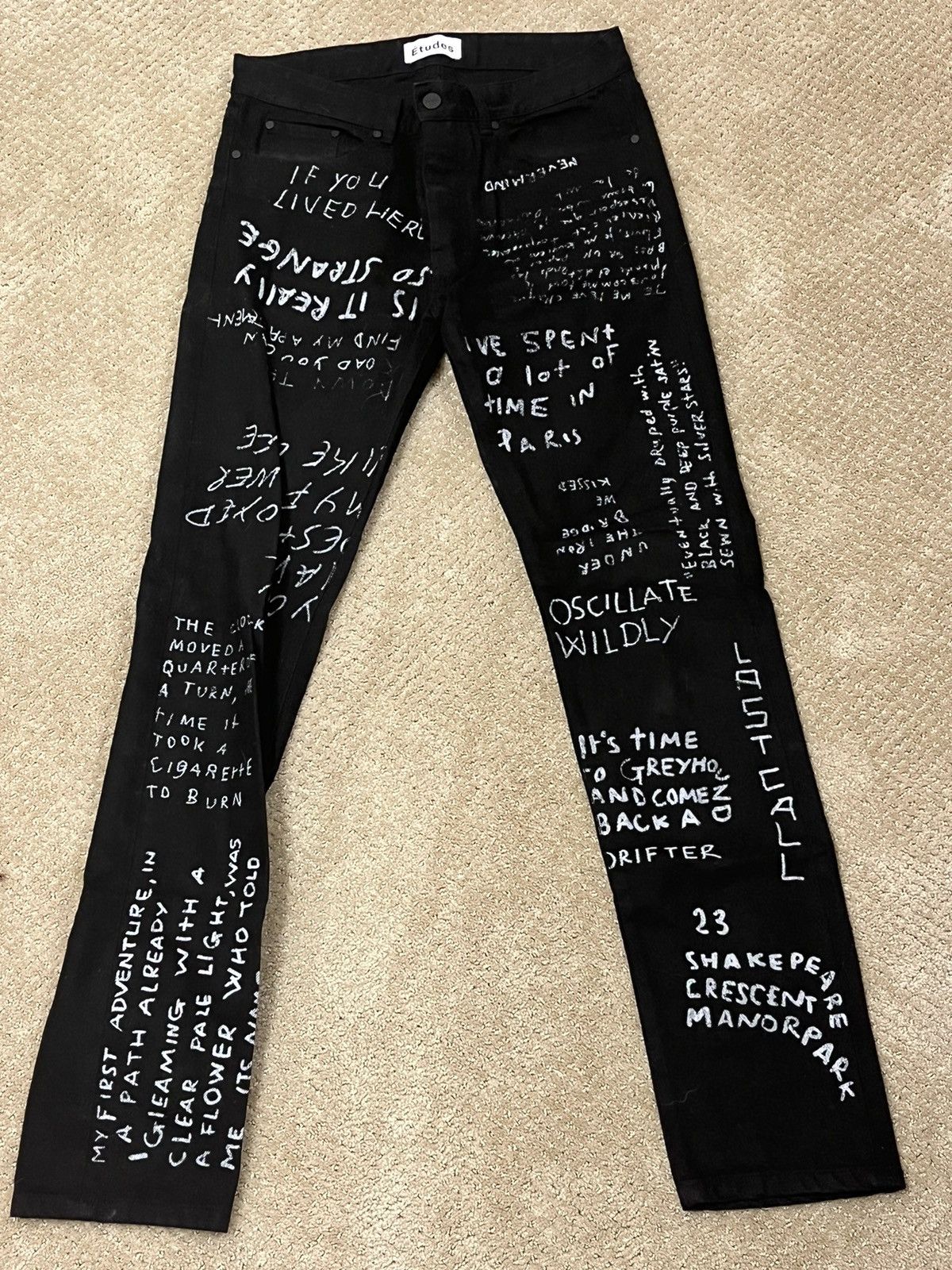 image of Etudes Black Denim With White Writing, Men's (Size 30)