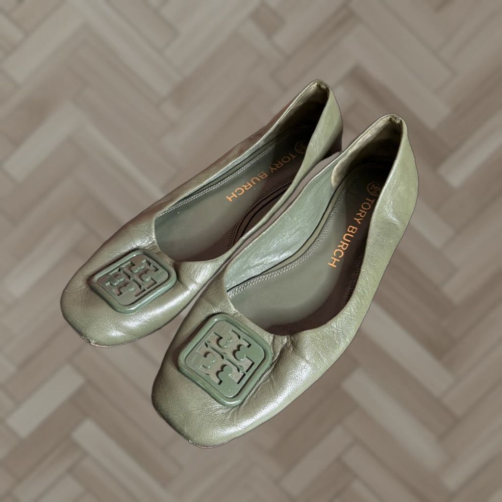 Tory Burch Tory Burch Ballet Flat Women Georgia Green 10.5 Leather Slip On Shoes Mens? Size US 11 / IT 41 - 1 Thumbnail