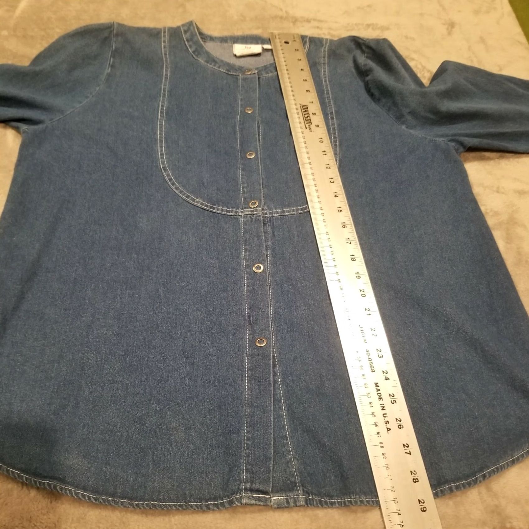 Denime Hot Cotton by Marc Ware Denim Shirt Large Snap Front Blue USA Shirt Women L 3/4 Sleeve Casual Vintage: No Size L / US 10 / IT 46 - 6 Thumbnail