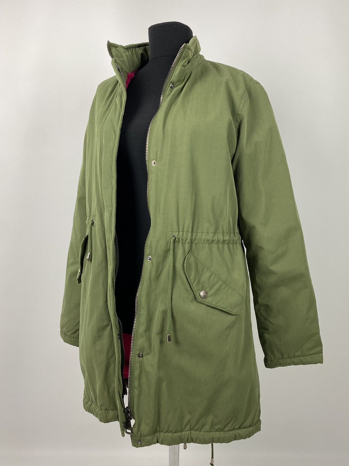Balmain Paris Army Green Pink Fur Fishtail Parka
