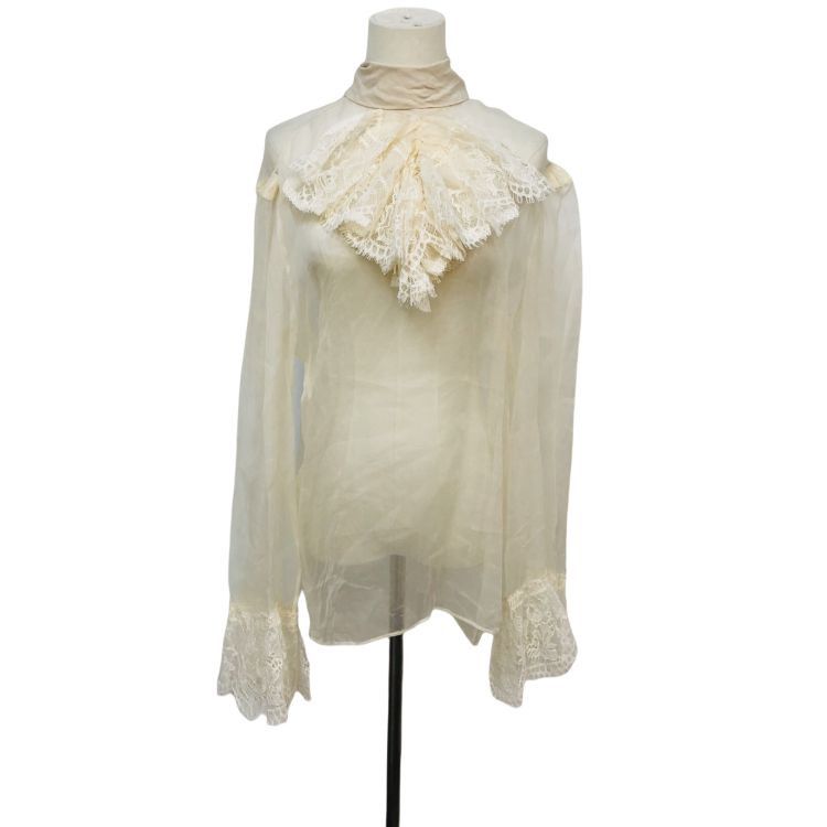Gucci Gucci Beige Lace Trim Blouse Size IT 46 Size L / US 10 / IT 46 - 1 Thumbnail