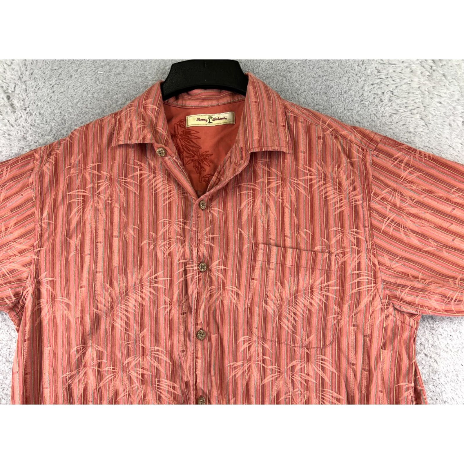 Tommy Bahama Tommy Bahama Shirt Men Large Red Bamboo Stripe Hawaiian Button Up Pocket Beach Size US L / EU 52-54 / 3 - 4 Thumbnail