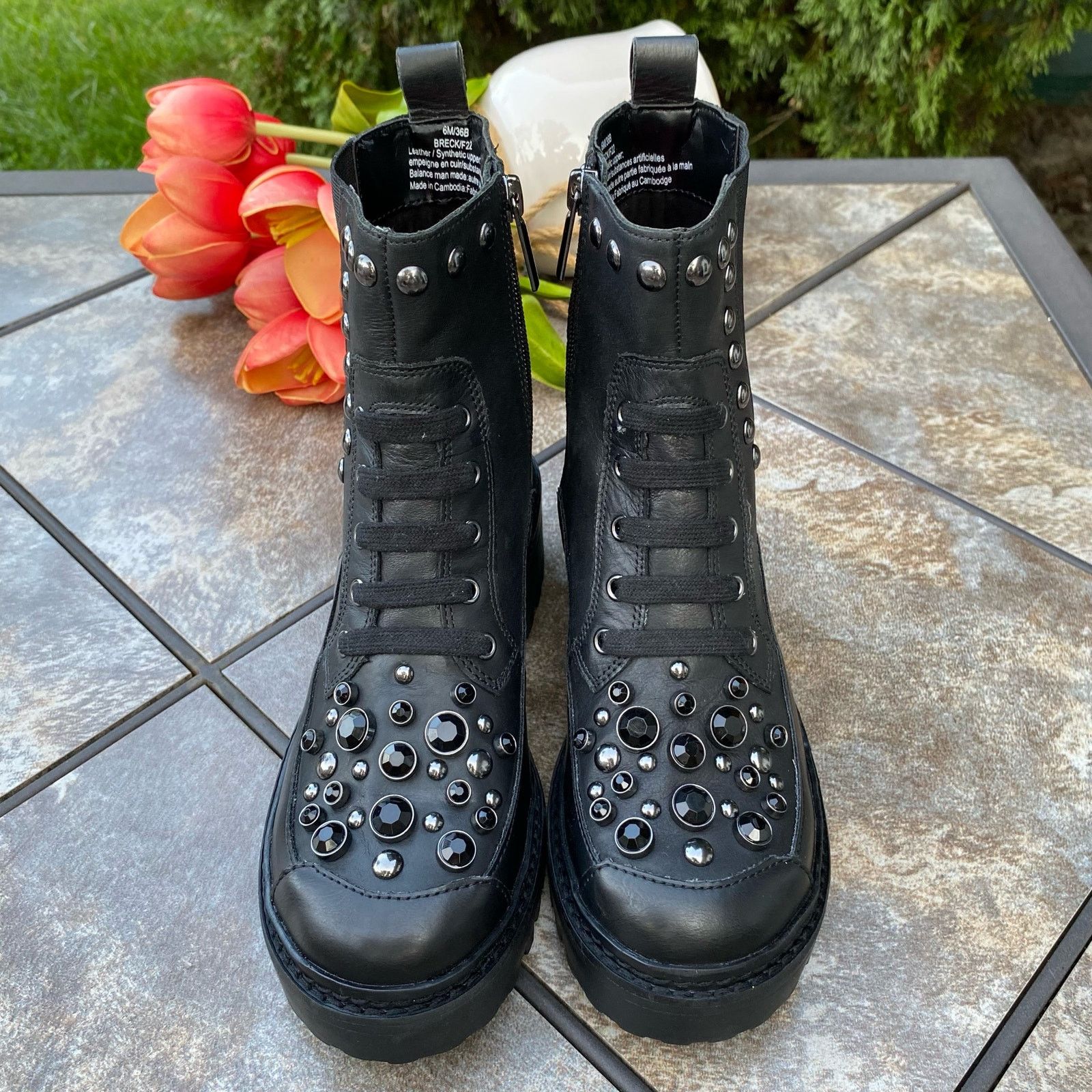 Karl Lagerfeld New KARL LAGERFELD Black Breck Studded Leather Moto Bootie Size US 6 / IT 36 - 5 Thumbnail