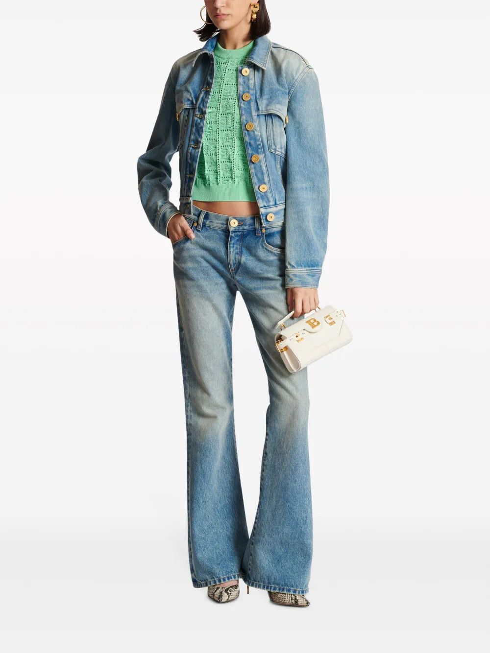 Balmain o1s1wg110825 Monogram Jacquard Top in Green Size XL / US 12-14 / IT 48-50 - 6 Thumbnail
