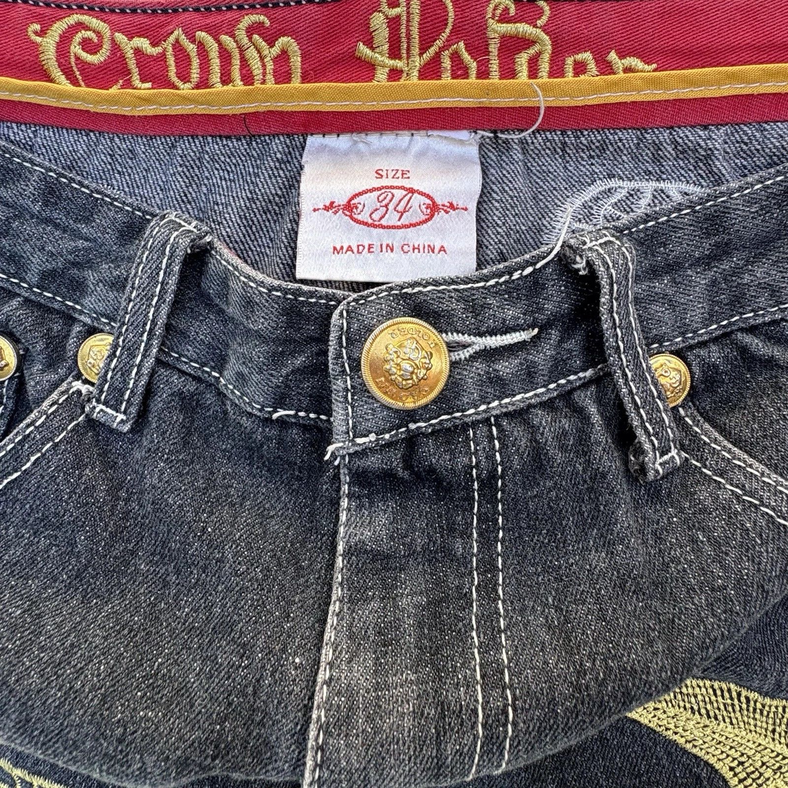 Other Y2K Crown Holders Archival Grunge All Over Embroidery Denim Size US 34 / EU 50 - 3 Thumbnail